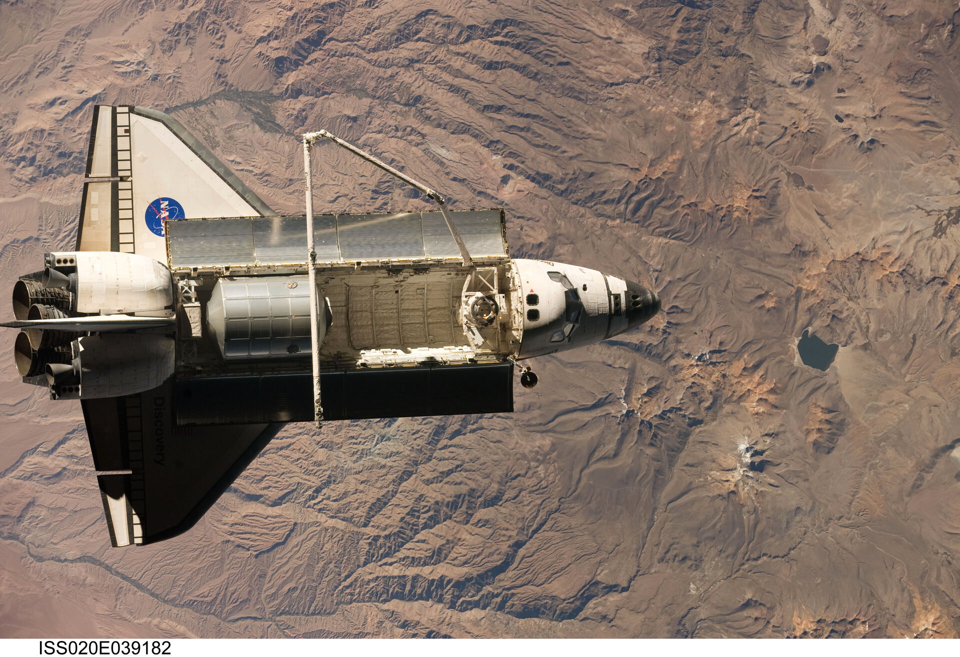 Space Shuttle Discovery during the STS-128 mission shortly after undocking from the ISS