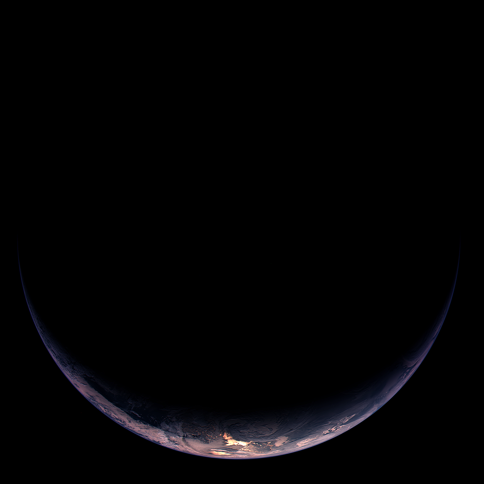 Illuminated crescent of Earth showing part of South America and Antarctica