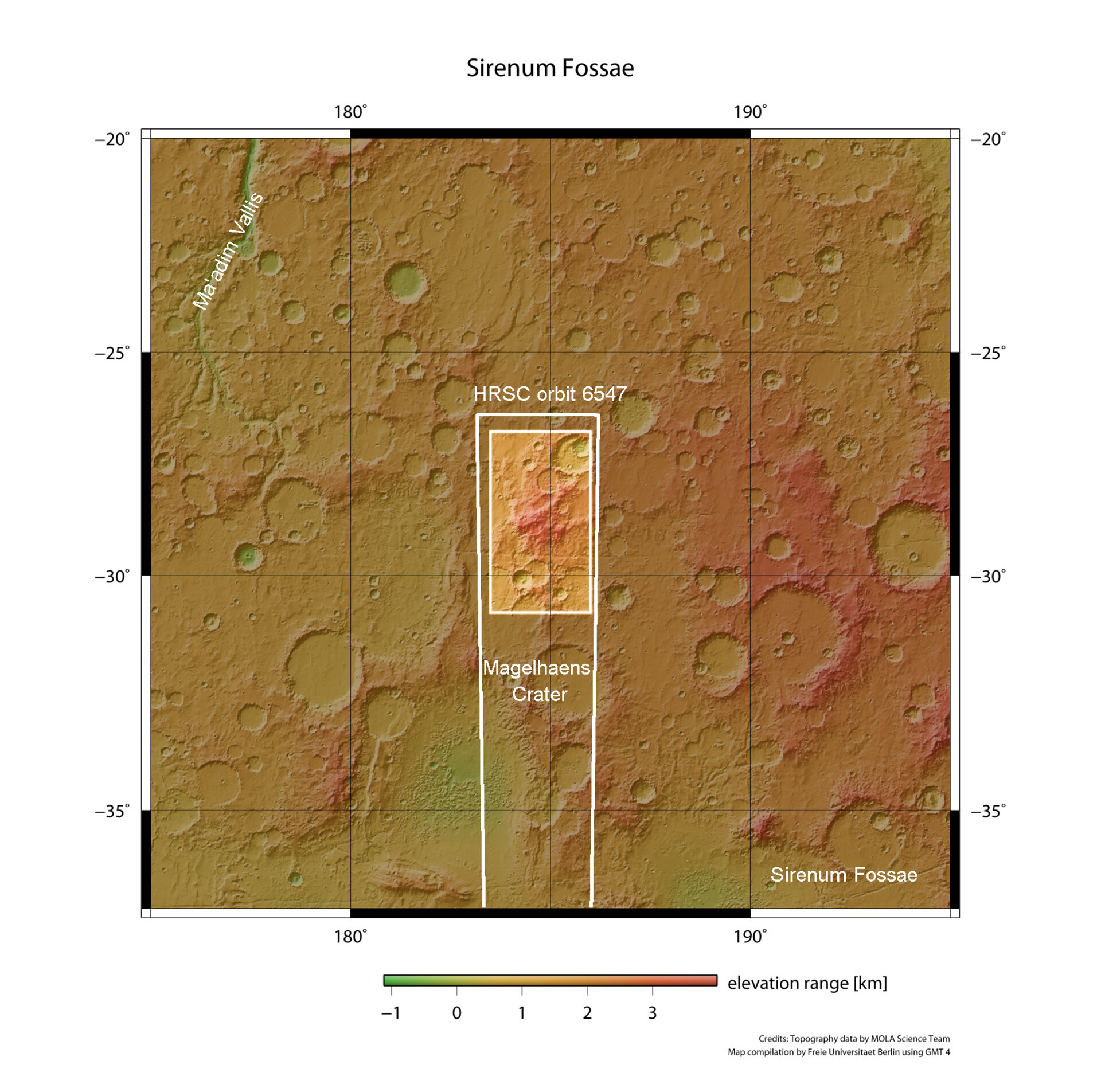 Part of the Sirenum Fossae region captured by HRSC on Mars Express orbit 6547.