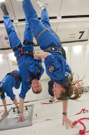 ESA astronauts during parabolic flight aboard the Airbus A300 Zero-G