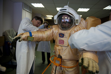 Romain Charles testing a spacesuit