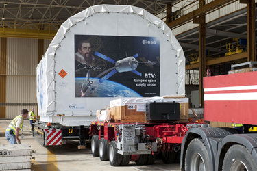 ATV-2 containers being unloaded in Kourou