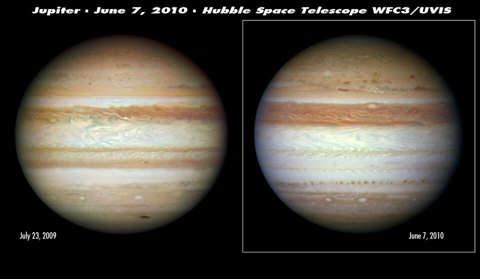 Hubble sees Jupiter change its stripes