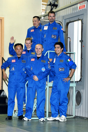 Mars500 520-day isolation crew just before the entry to the facility at in Moscow (11:49 CET) on 3 June 2010.