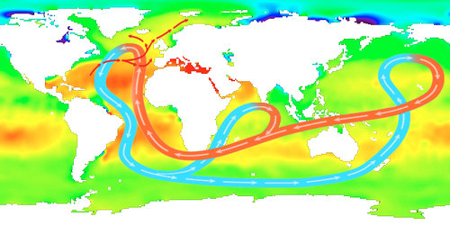 Average sea-surface salinity and global circulation