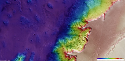 Elevation of Melas Chasma region on Mars