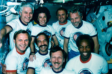 The STS-61A Spacelab D1 crew in-flight portrait