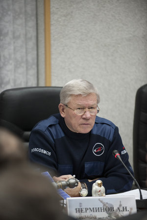 Anatoly Perminov during the State Commission meeting to approve the Soyuz launch