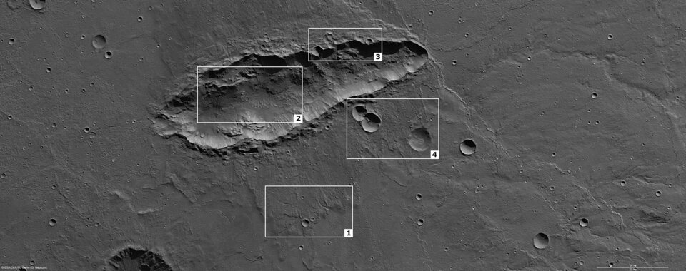 Features in the elongated crater