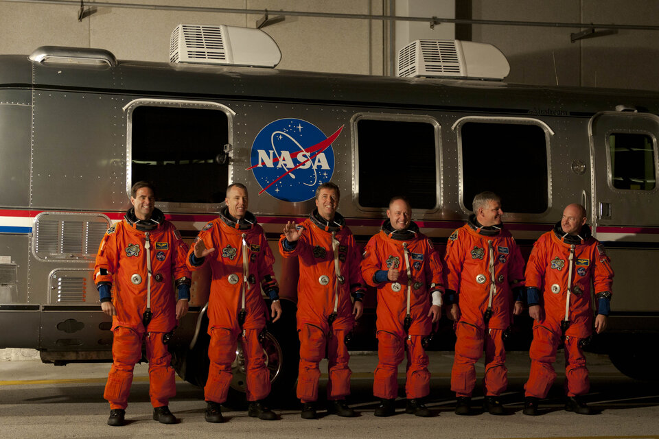 STS-134 crew walk out earlier today