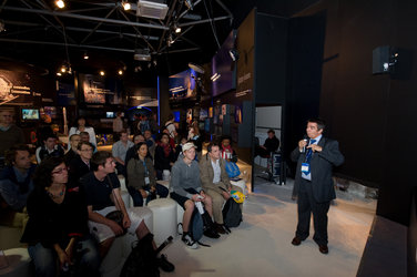Pascal Gilles presents the Cryosat mission at the ESA pavilion