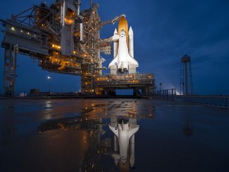 Space shuttle Atlantis on Launch Pad 39A