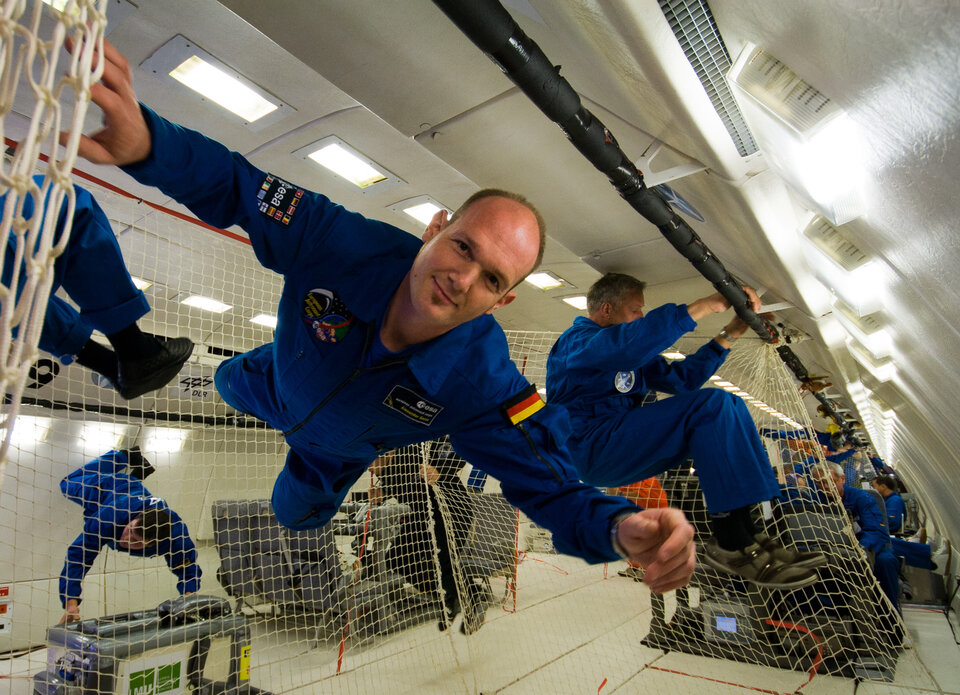 ESA astronaut Alexander Gerst during parabolic flight