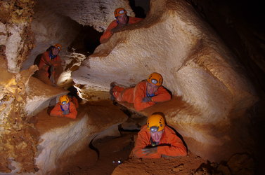 Posing in cave during the orientation phase
