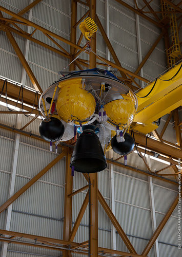 ATV-3 Booster section hoisted into position