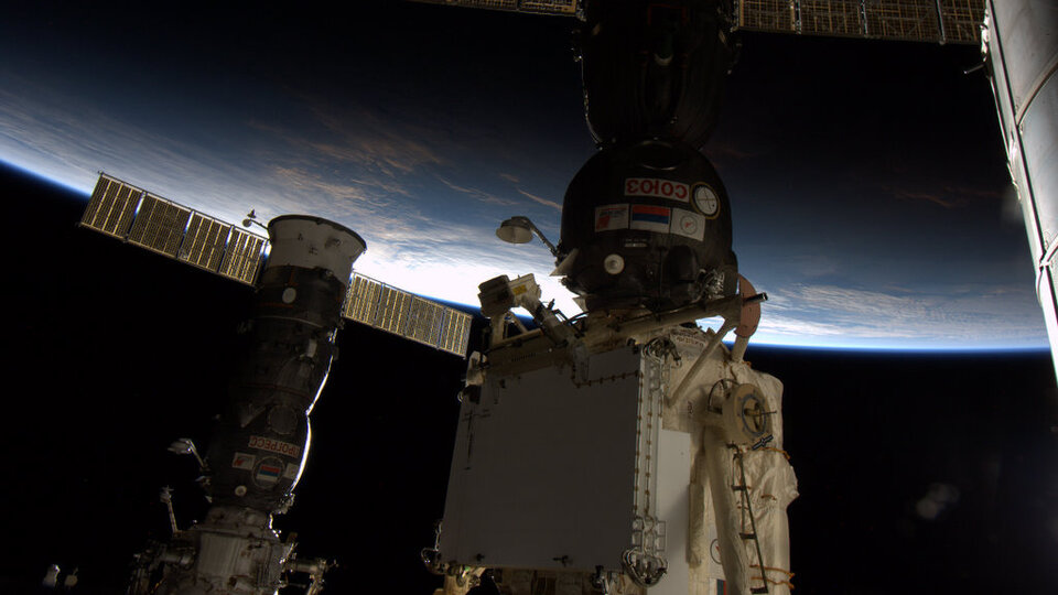 Progress and Soyuz spacecraft docked to Station