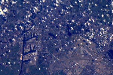 Amsterdam and Schiphol international airport, as seen from the ISS