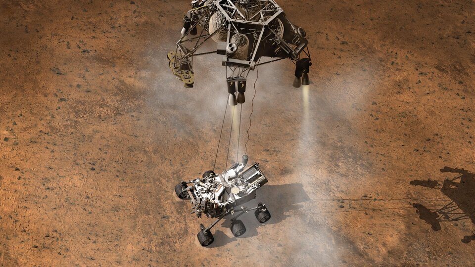 Rover delivered by skycrane