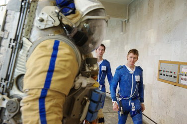 Thomas and Tim training with Orlan suits