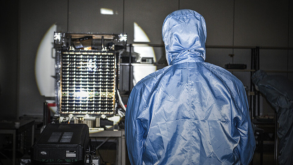 Floodlit satellite during illumination test
