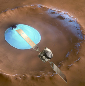Mars Express over water-ice crater