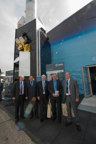 Members of the OPECST of France in front of the ESA Pavilion