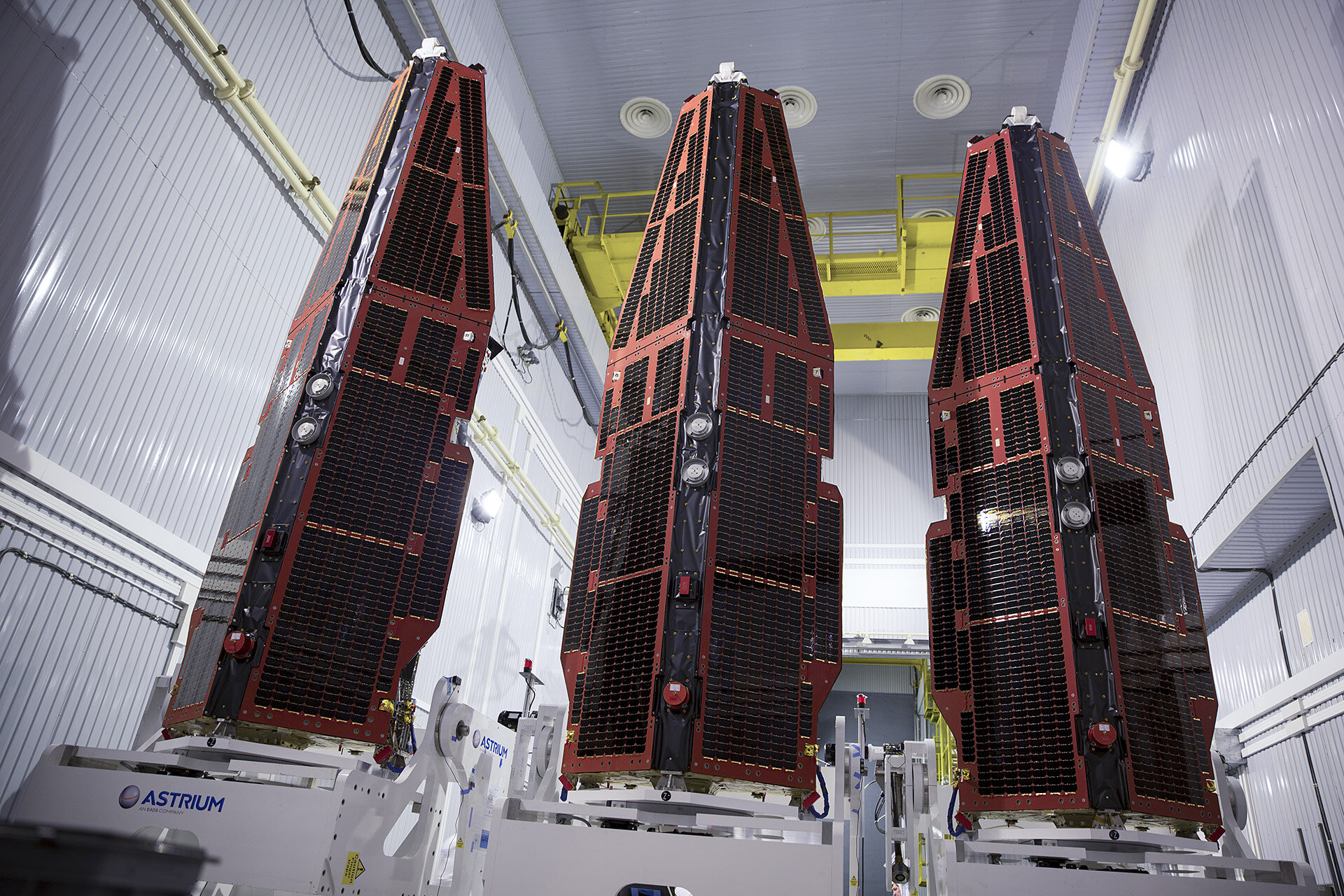 The three Swarm satellites during testing