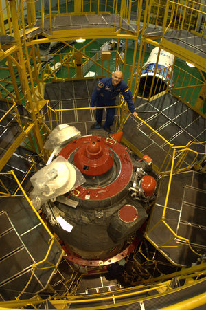Alexander Gerst in the Integration Facility at the Baikonur Cosmodrome