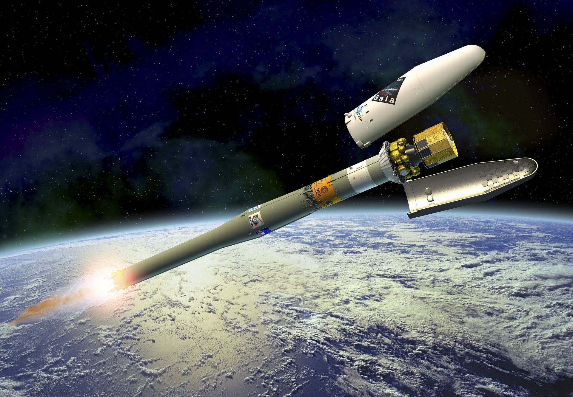 Gaia wird mit einer Sojus-Fregat Trägerrakete gestartet.
