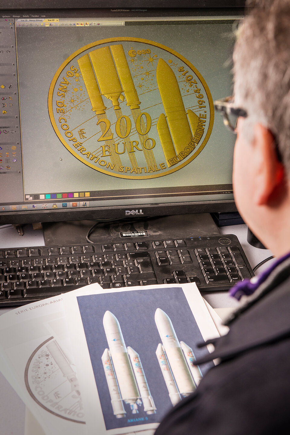 Monnaie de Paris engraver working on the coin design 