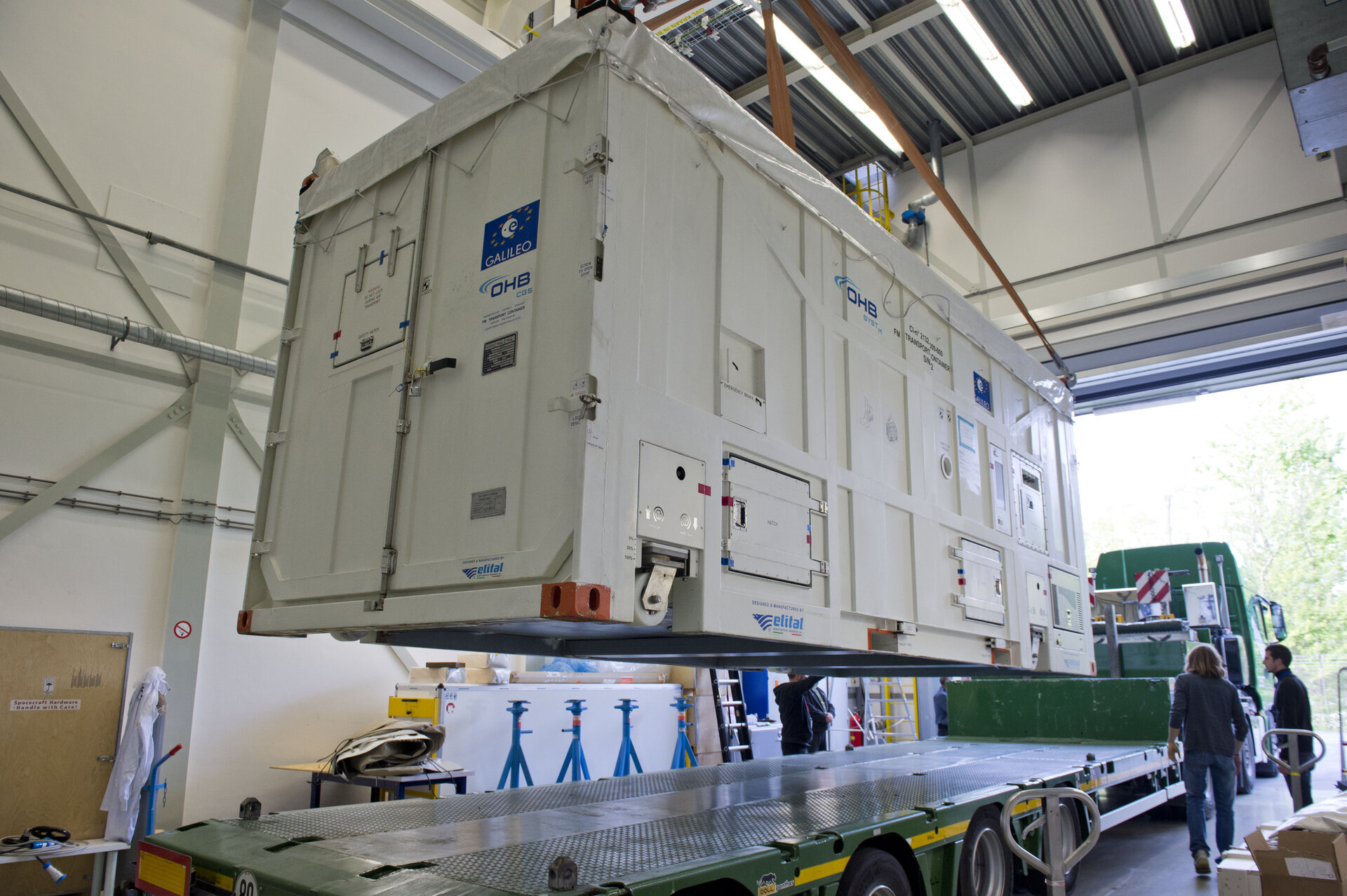 Galileo satellite departing ESTEC Test Centre