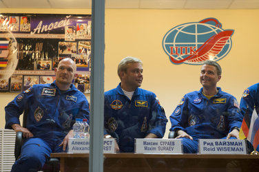 Expedition 40/41 crew members during the press conference