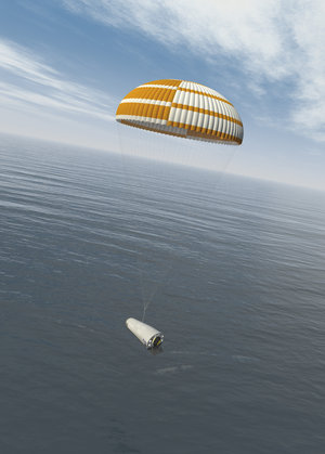 Artist's view of IXV deploying a parachute to slow its descent 