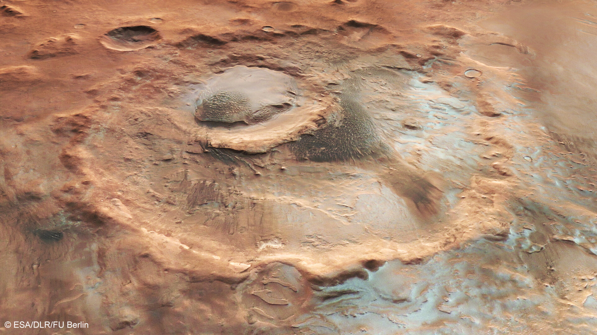 Perspective view of Hooke crater in Argyre basin