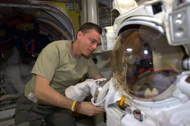 Reid preparing spacesuit