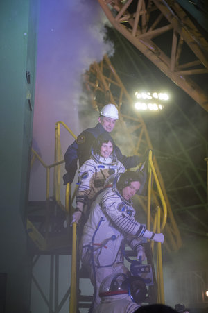 Expedition 42/43 crew members at the launch pad
