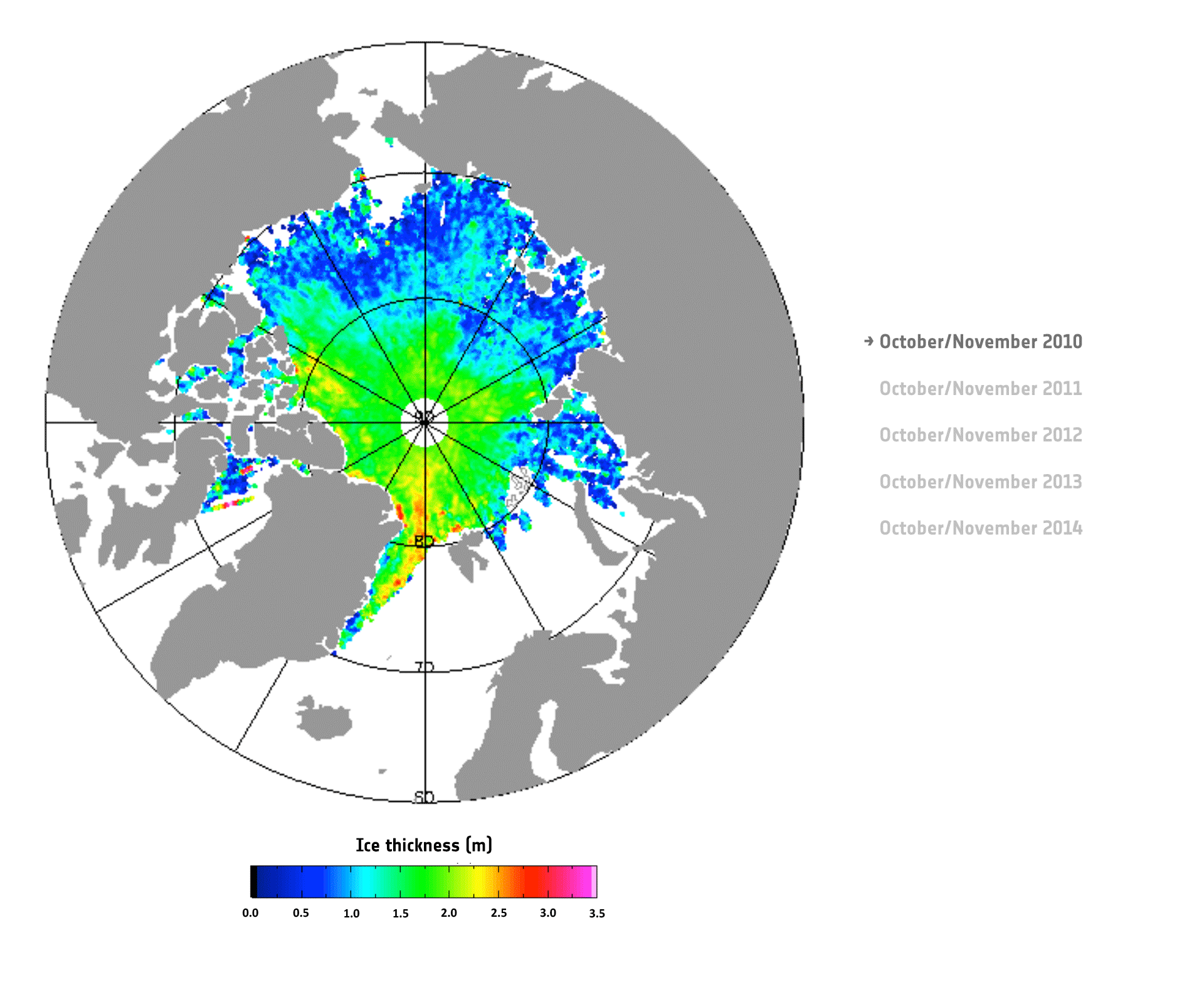 Five years ice-thickness change