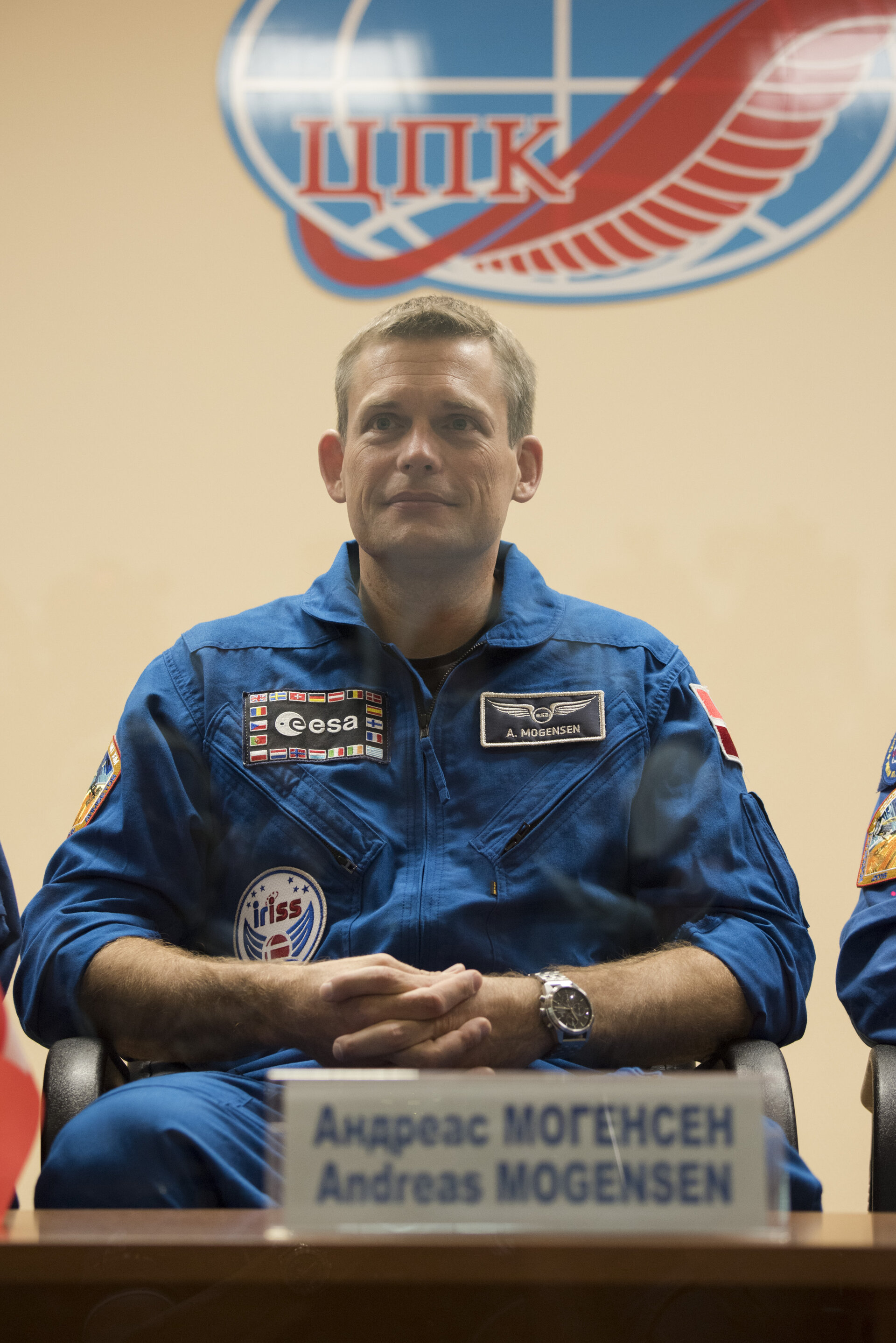 Andreas Mogensen during the press conference held at the Cosmonaut Hotel