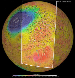 Mars south pole and beyond, topography 