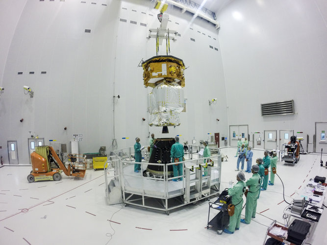 LISA Pathfinder being installed on its payload launcher adapter
