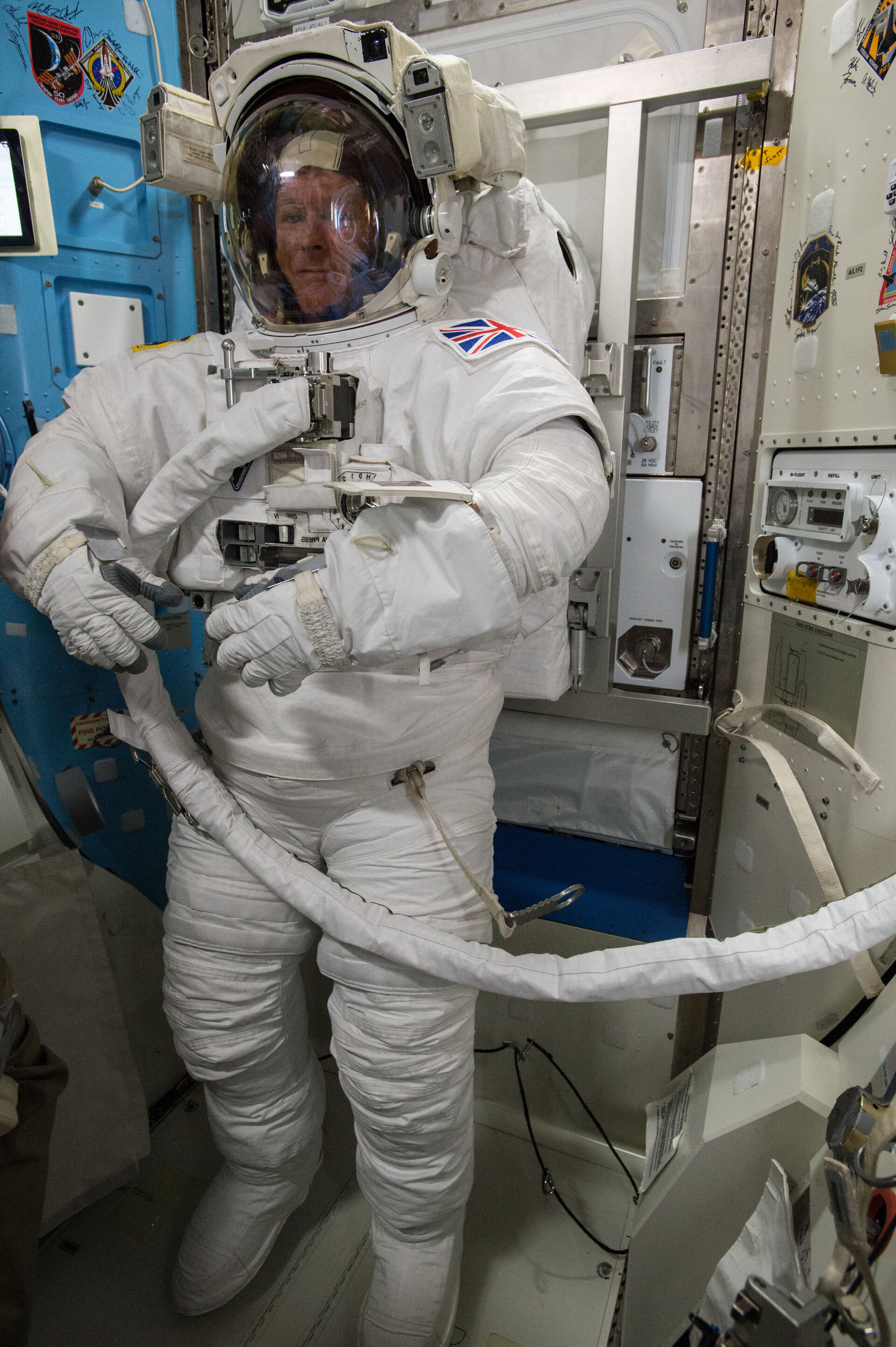 Tim Peake testing spacesuit before spacewalk