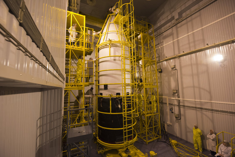 Sentinel-3A encapsulated within its Rockot fairing