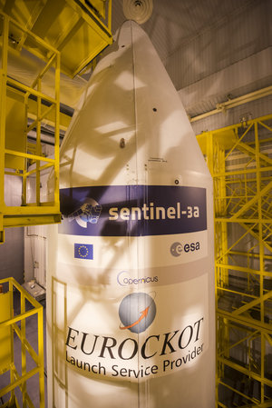 The Sentinel-3A logo has been applied to the Rockot fairing