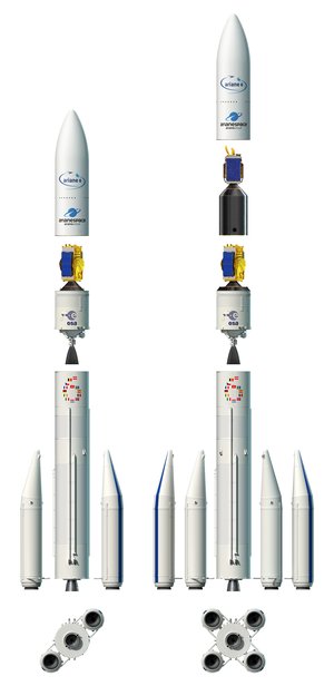 Artist's view of the two configurations of Ariane 6