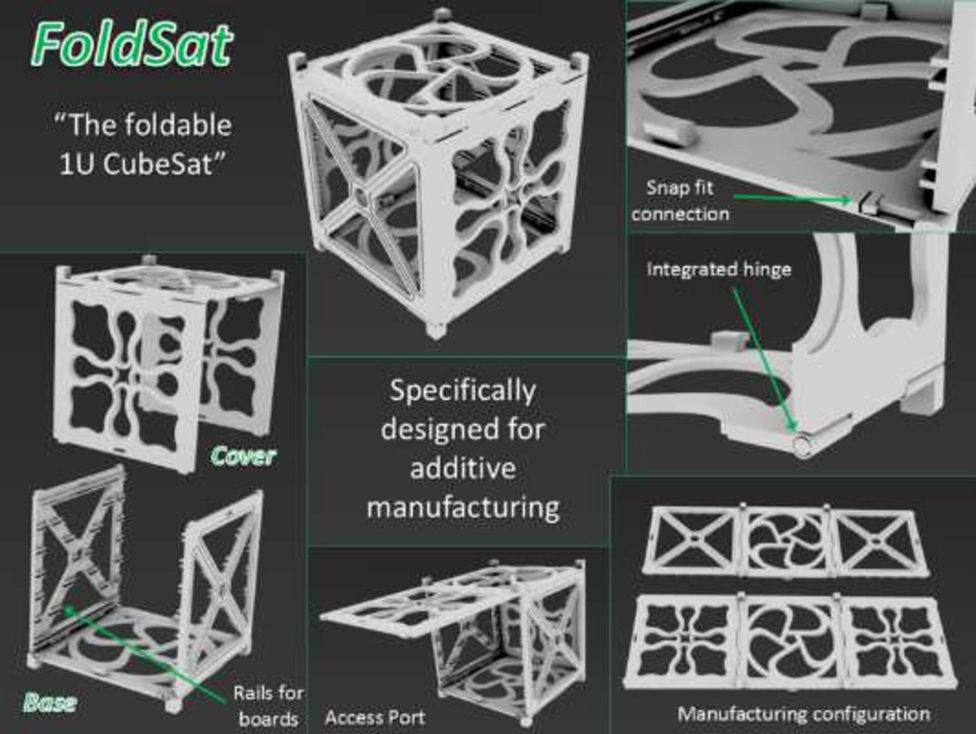 Example foldable cubesat design using AM