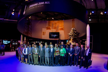 Ambassadors visit with Jan Wörner the ‘Space for Earth’ pavilion at ILA