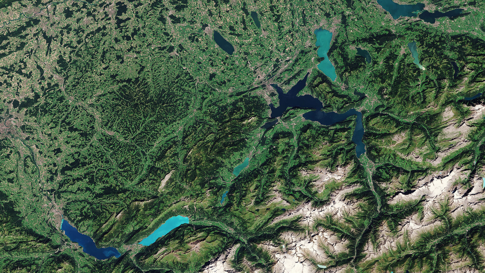 Lucerne, Switzerland, seen here by the European Sentinel-2A satellite in August 2015