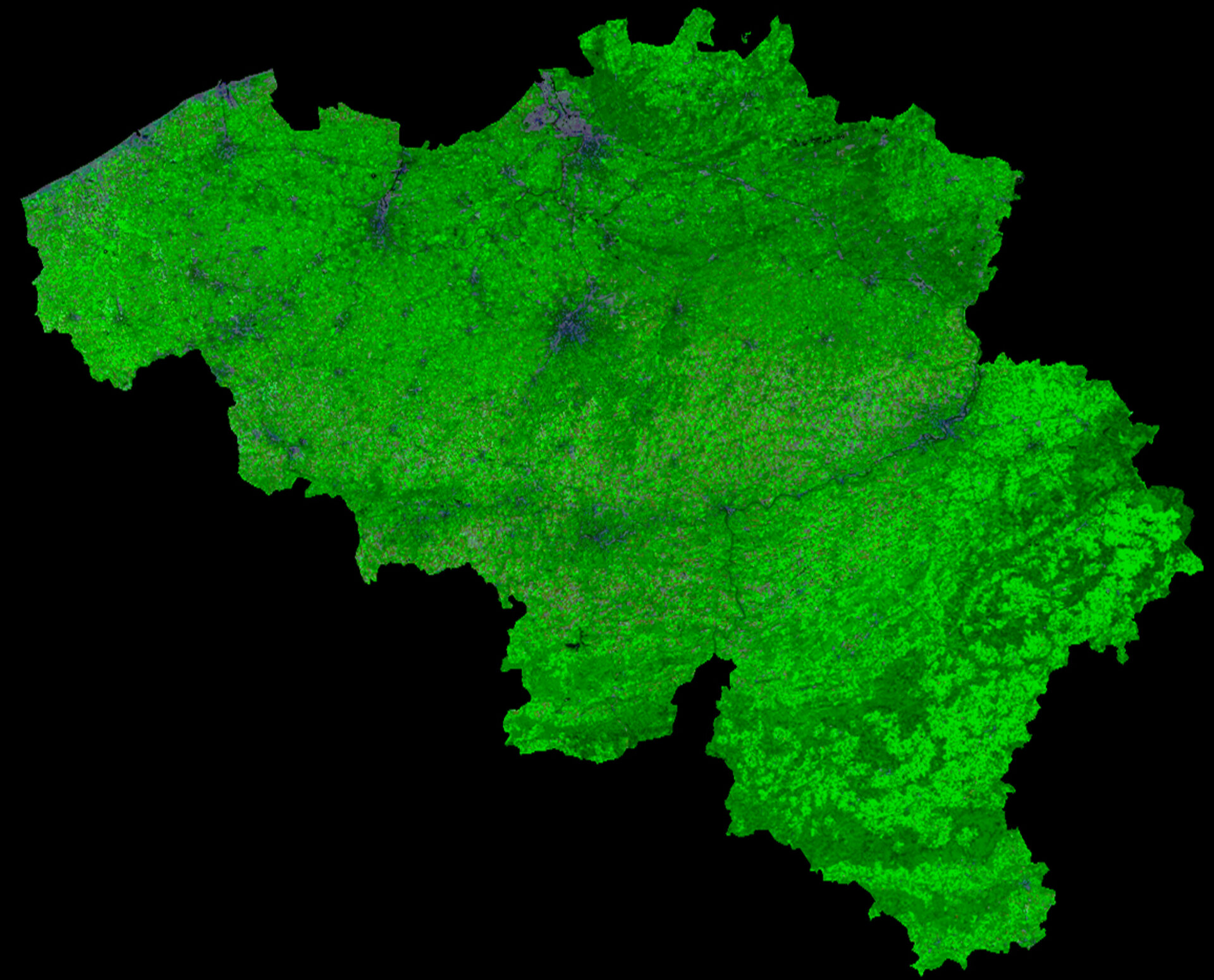 A cloud-free image of Belgium, acquired by ESA's Proba-V satellite