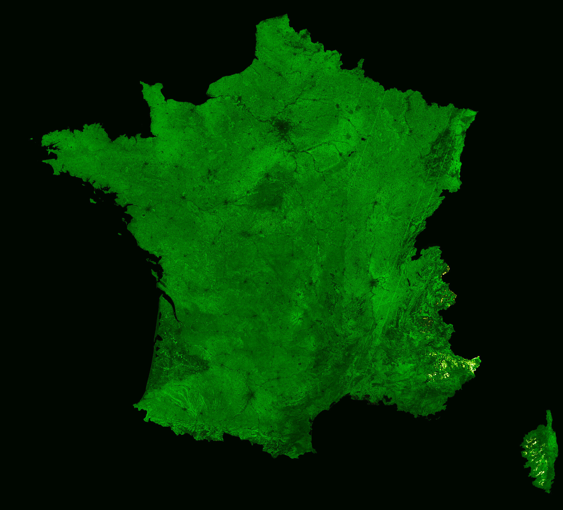 France, as seen by Proba-V, licenced under Creative Commons CC BY-SA 3.0 IGO