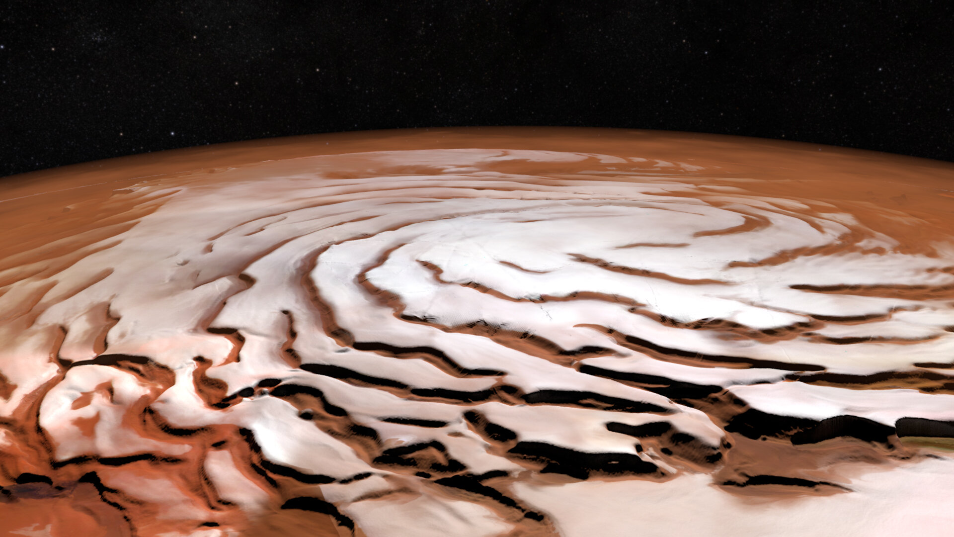 Perspective view of Mars north polar ice cap